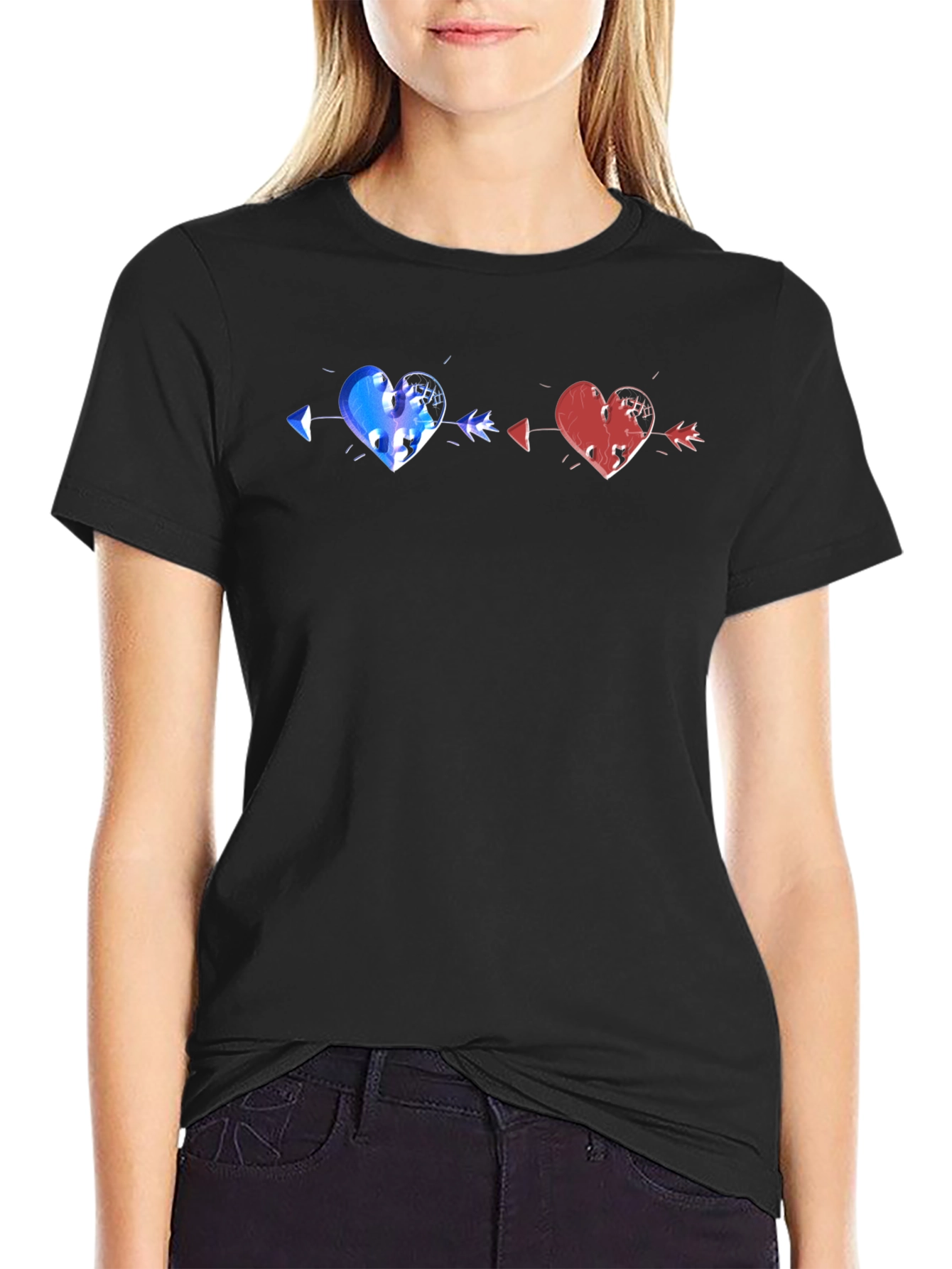 Black Heart Arrow T-Shirt - Black Cotton Graphic Tee view 2