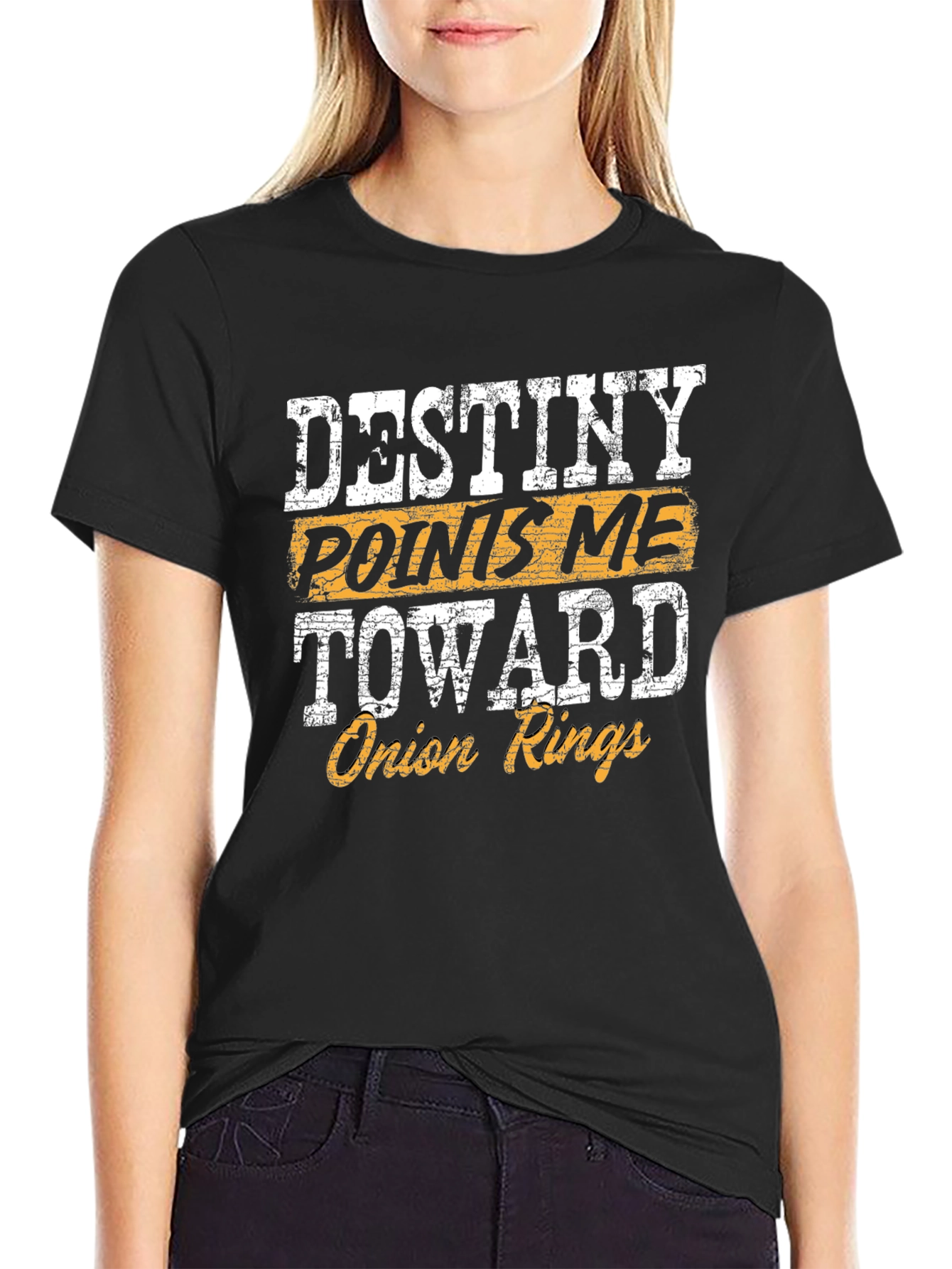 Black Destiny Points Me Toward Onion Rings Funny T-Shirt view 2