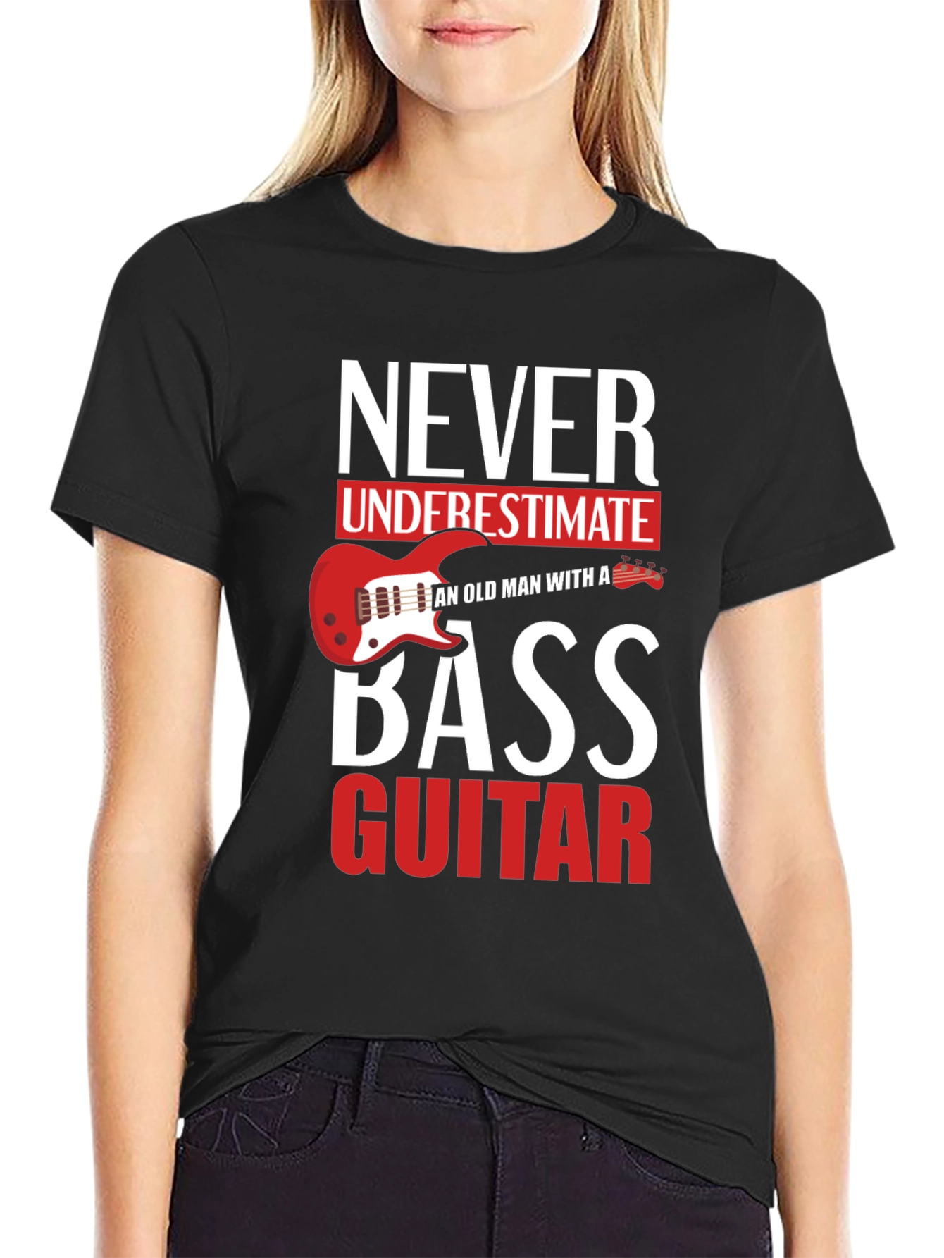 Black Never Underestimate Old Man With a Bass Guitar T-Shirt view 2