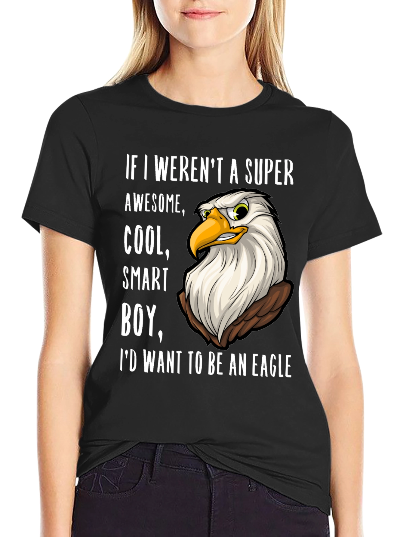 Black Funny Eagle T-Shirt - Super Awesome Cool Smart Boy Design view 2