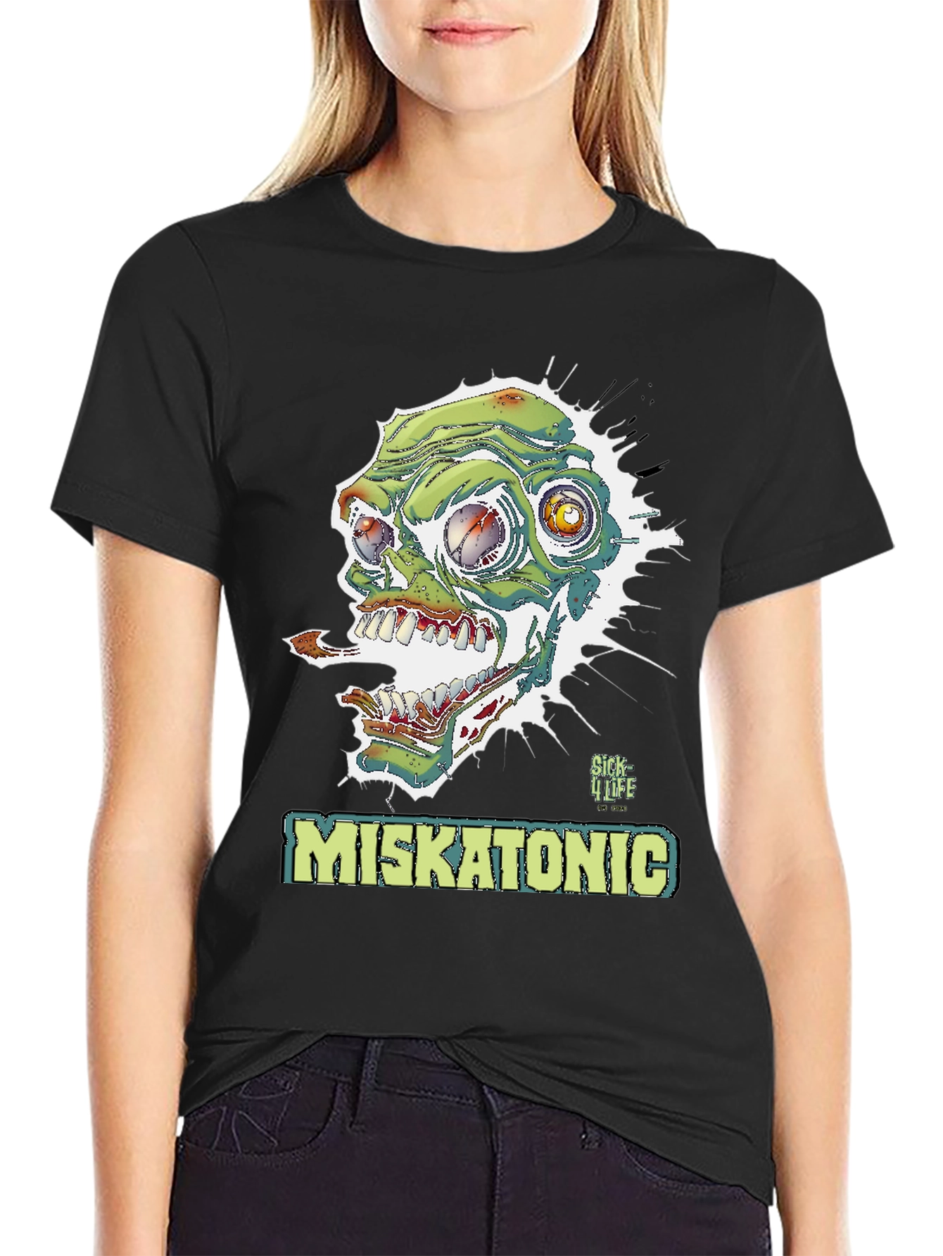 Black Miskatonic Zombie Graphic T-Shirt - Horror Style view 2