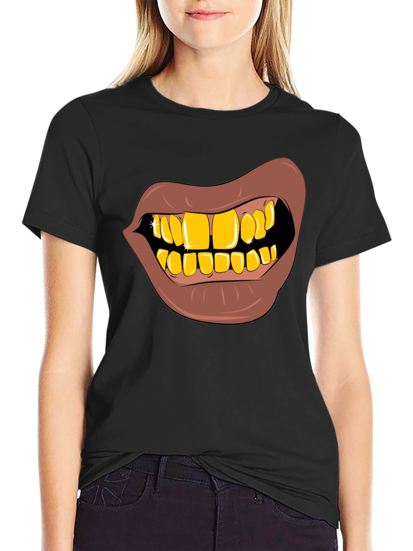 Black Gold Teeth Graphic T-Shirt - Novelty Style view 2