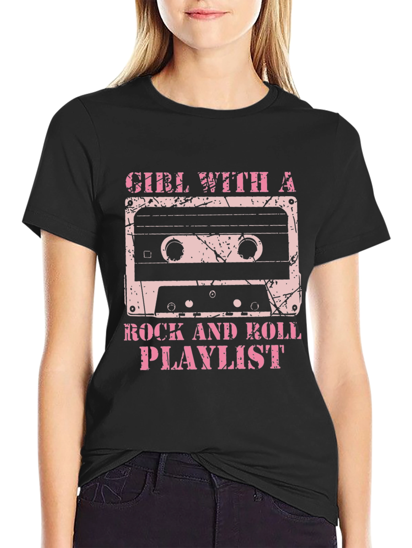 Black Girl With a Rock and Roll Playlist Graphic T-Shirt view 2
