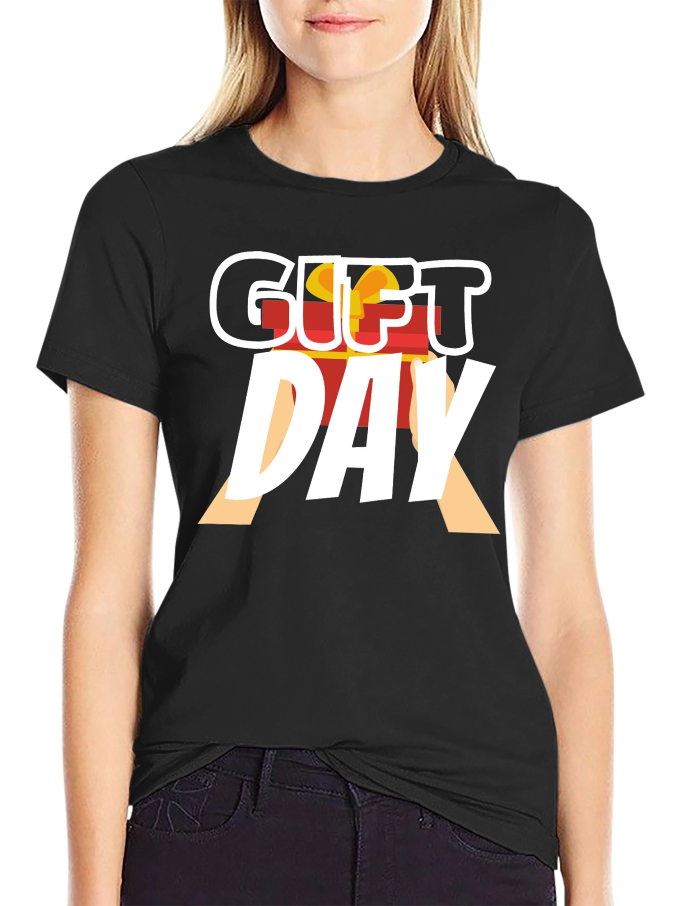 Black Gift Day Graphic Tee - Black Cotton T-Shirt view 2