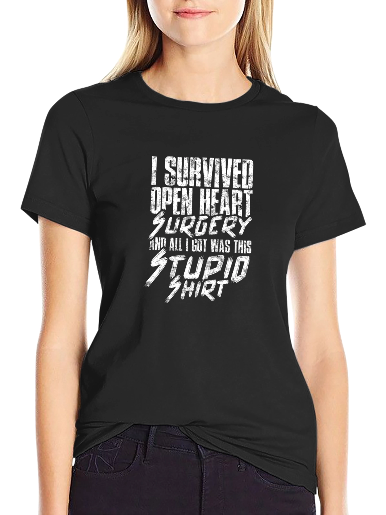 Black Open Heart Surgery Survivor Novelty Tee view 2