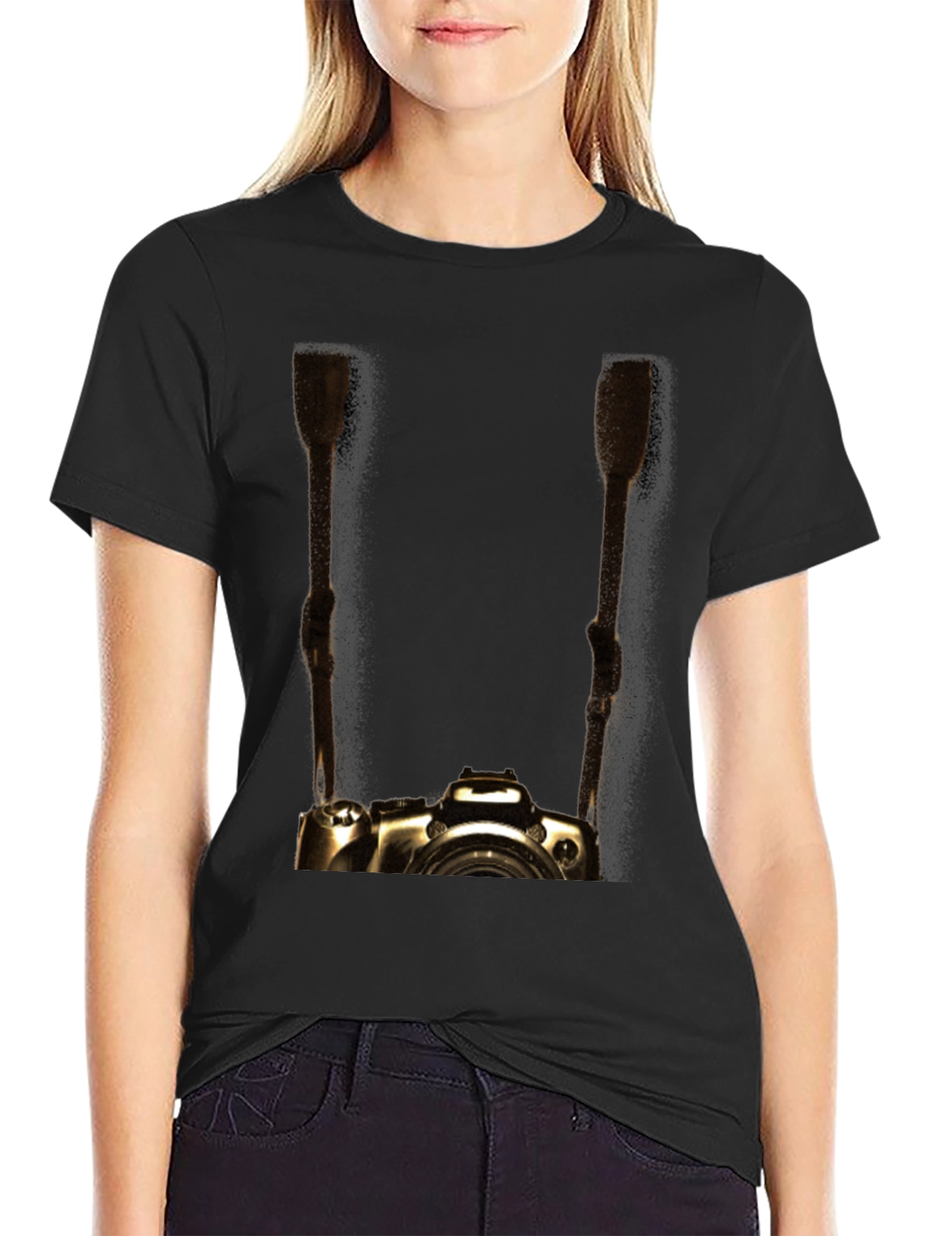 Black Golden Camera Graphic Tee - Photographer's Style view 2