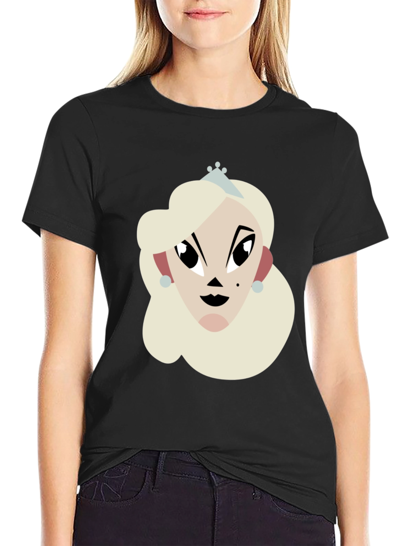 Black Princess Cartoon Graphic Black T-Shirt view 2