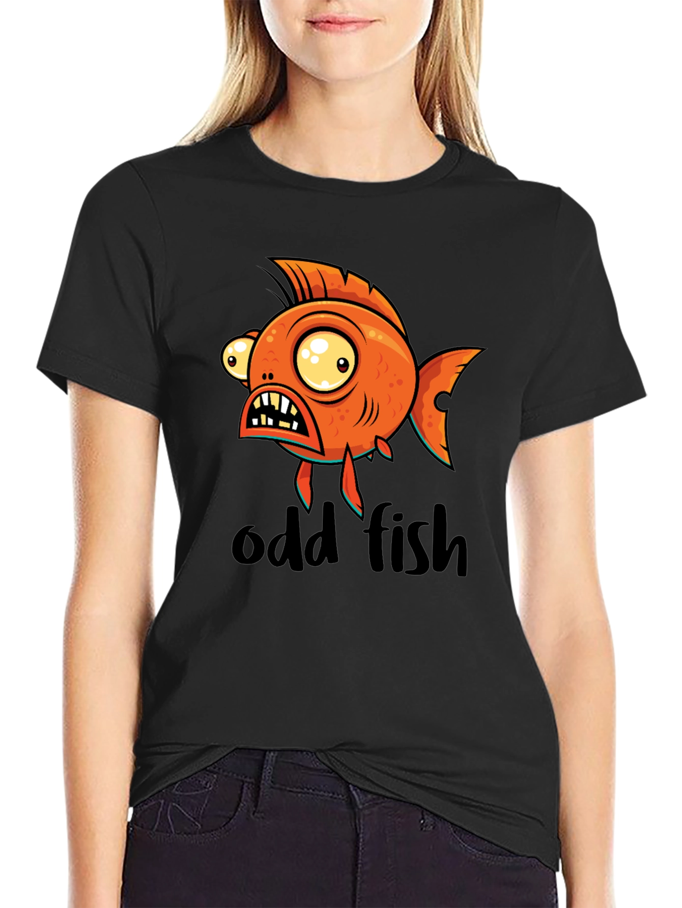 Black Odd Fish Graphic Tee - Quirky Humor T-Shirt view 2