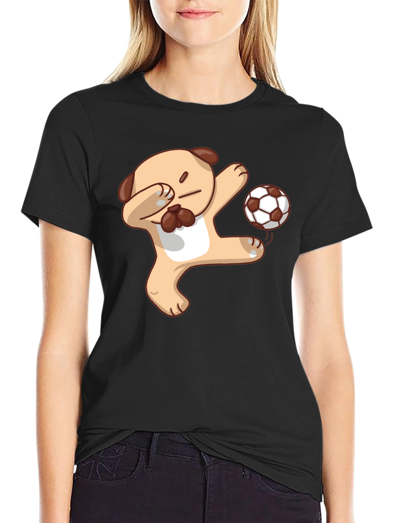 Black Funny Pug Soccer Dab T-Shirt view 2