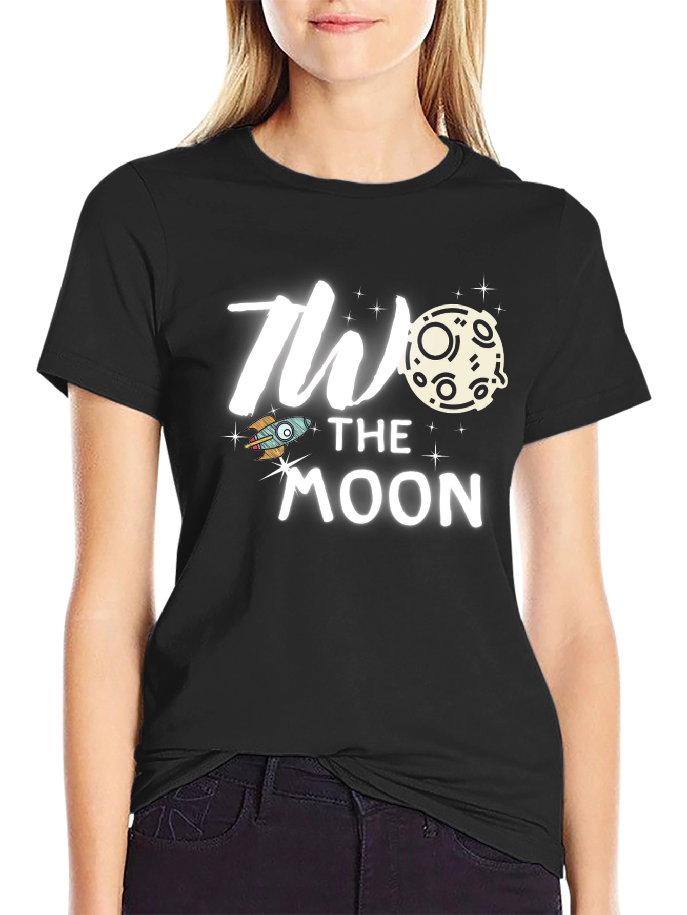 Black To the Moon Graphic Tee, Trendy Black T-Shirt view 2