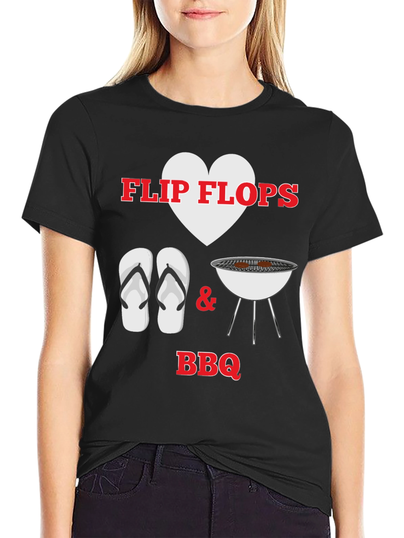 Black Flip Flops Heart BBQ T-Shirt view 2