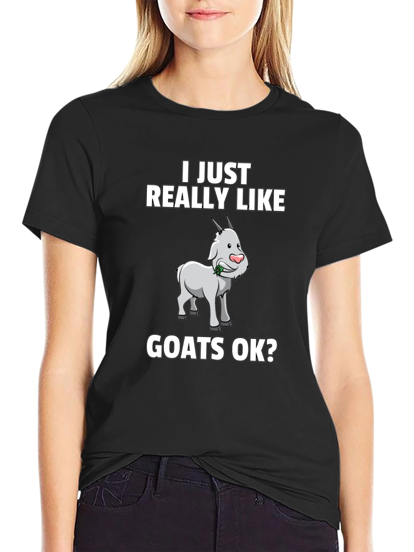 Black I Just Really Like Goats OK? Graphic Tee view 2
