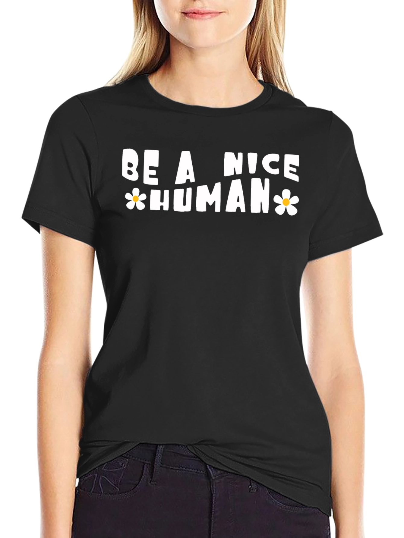 Black Be A Nice Human Graphic Tee - Casual Style view 2