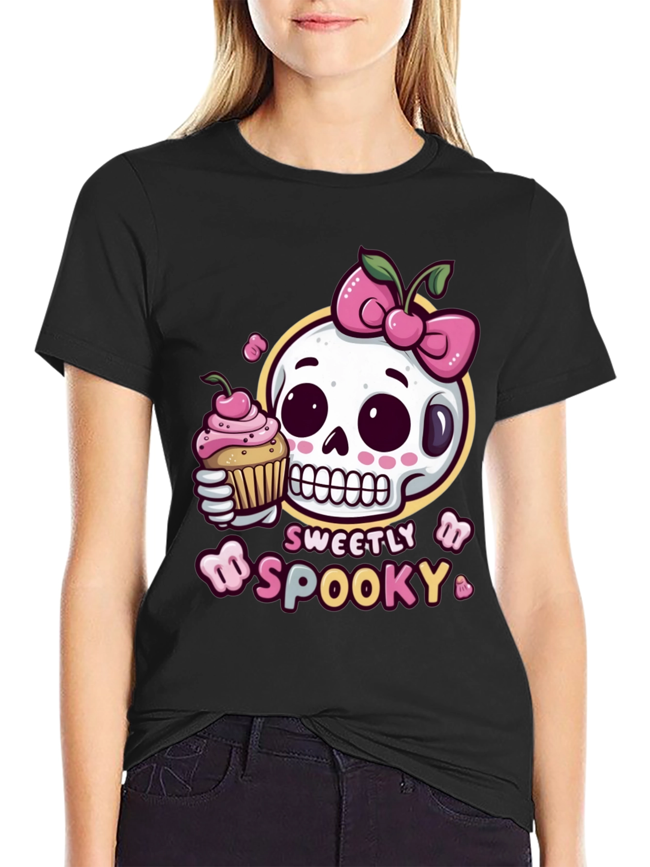 Black Sweetly Spooky Skull T-Shirt view 2