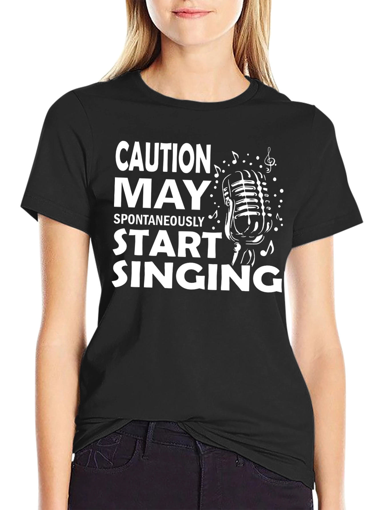 Black Caution May Spontaneously Start Singing T-Shirt view 2