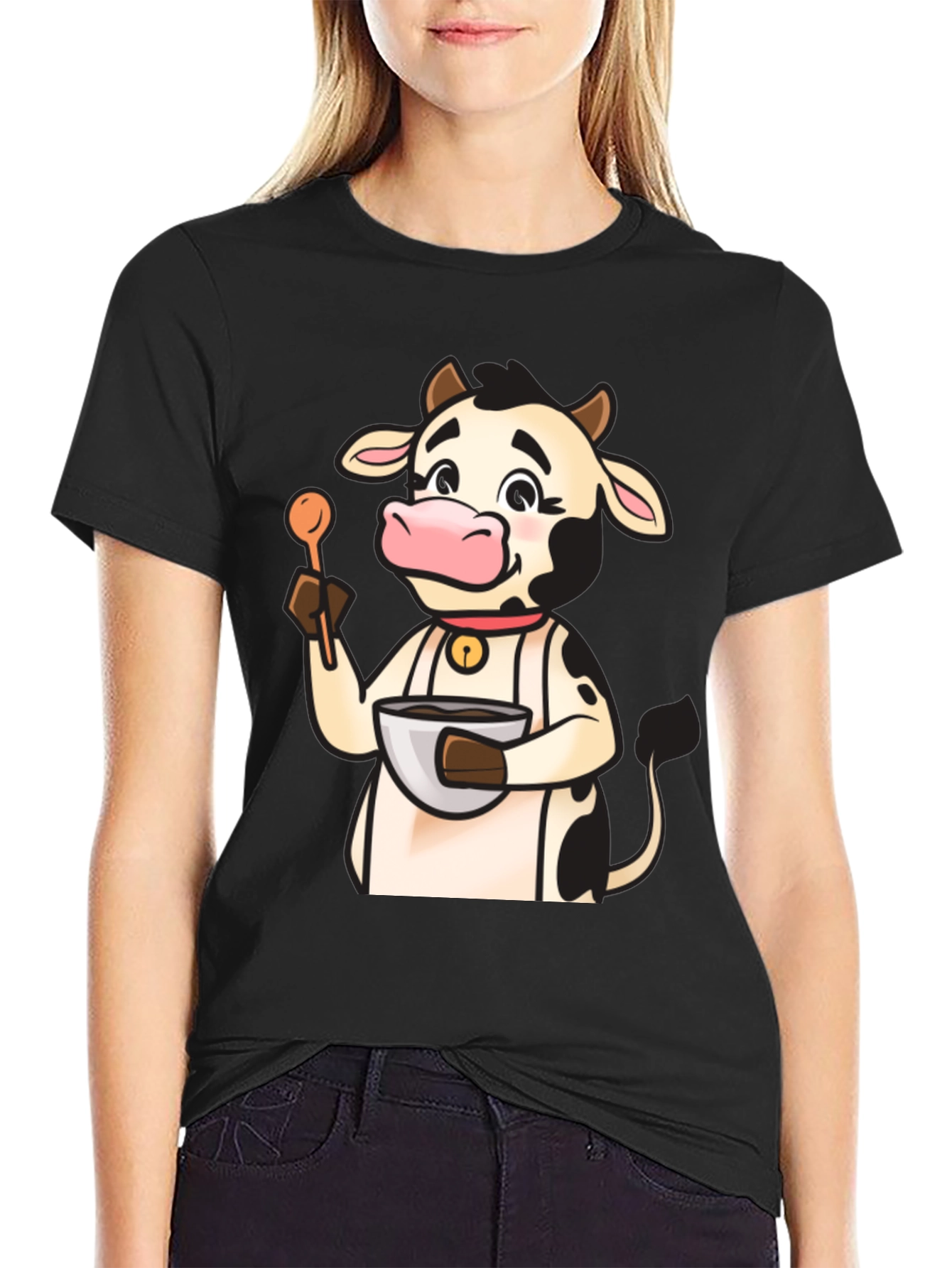 Black Cow Chef T-Shirt - Cute Cartoon Cooking Tee view 2