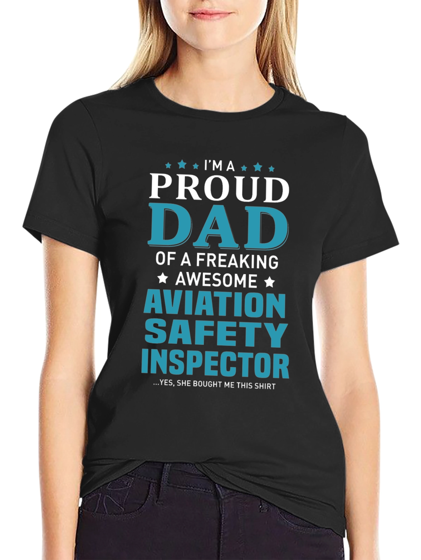 Black Proud Aviation Safety Inspector Dad Graphic T-Shirt view 2