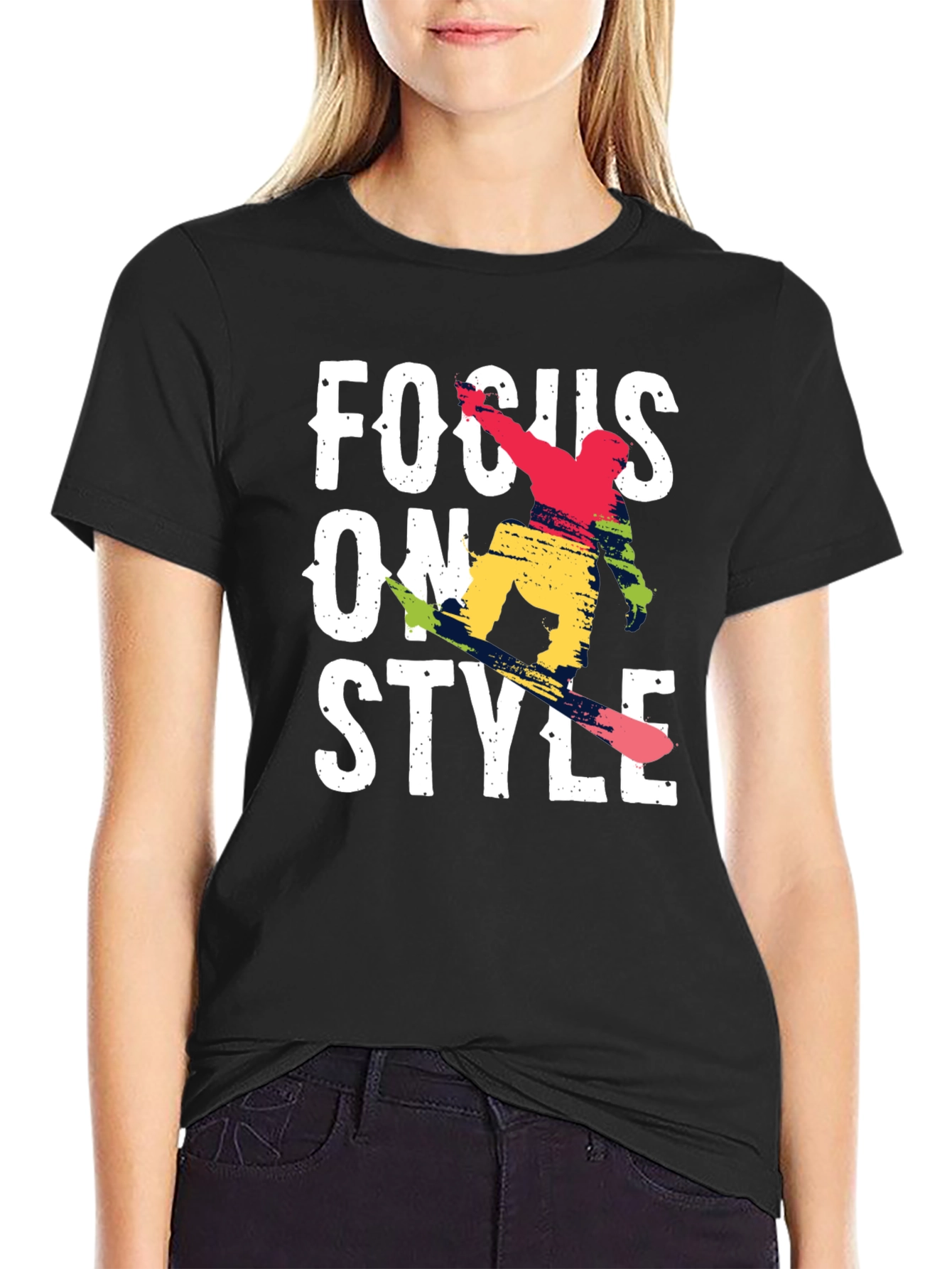 Black Focus on Style Graphic Tee | Trendy Black Cotton Shirt view 2
