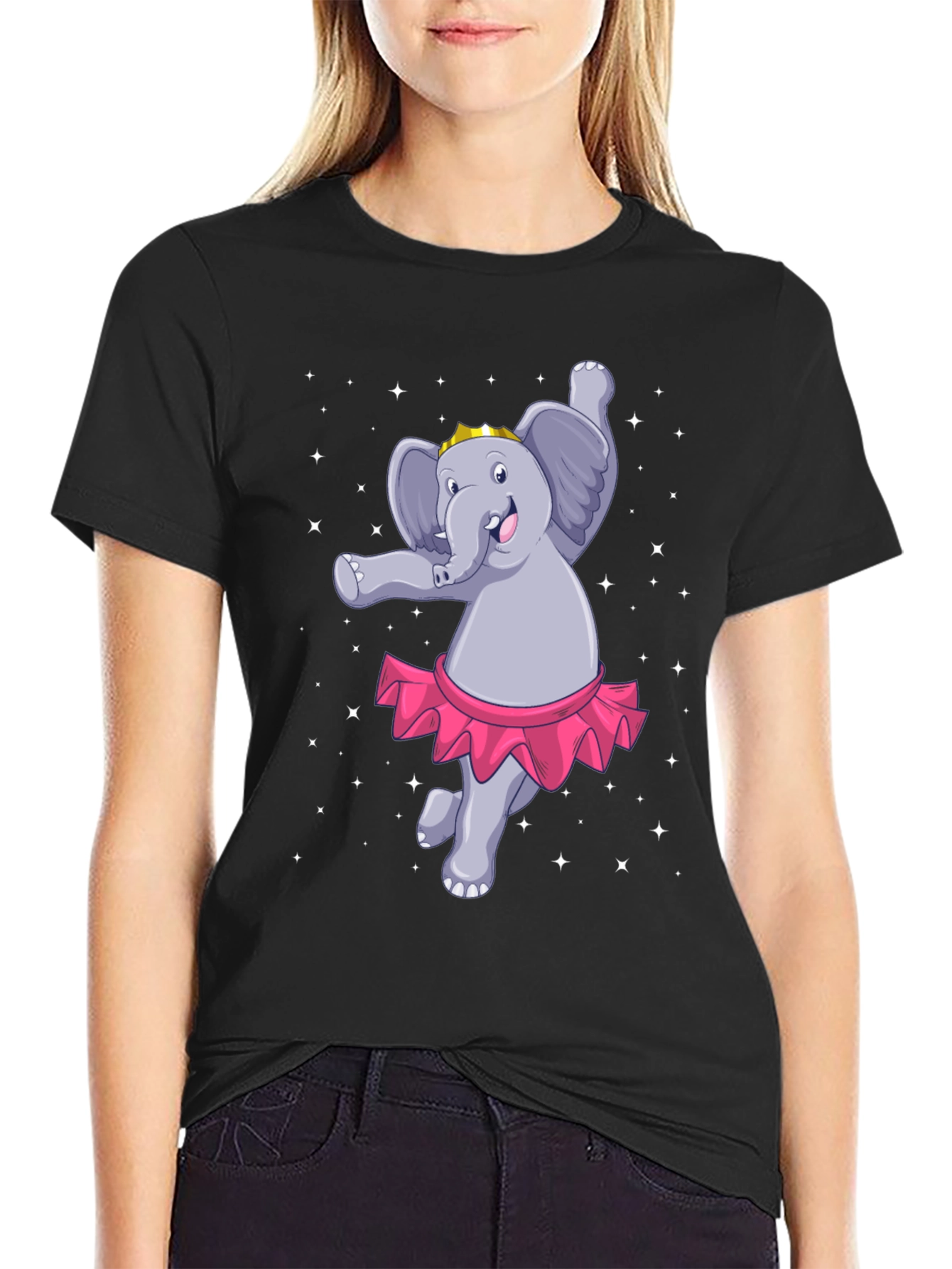Black Dancing Elephant T-Shirt: Cute Cartoon Design view 2