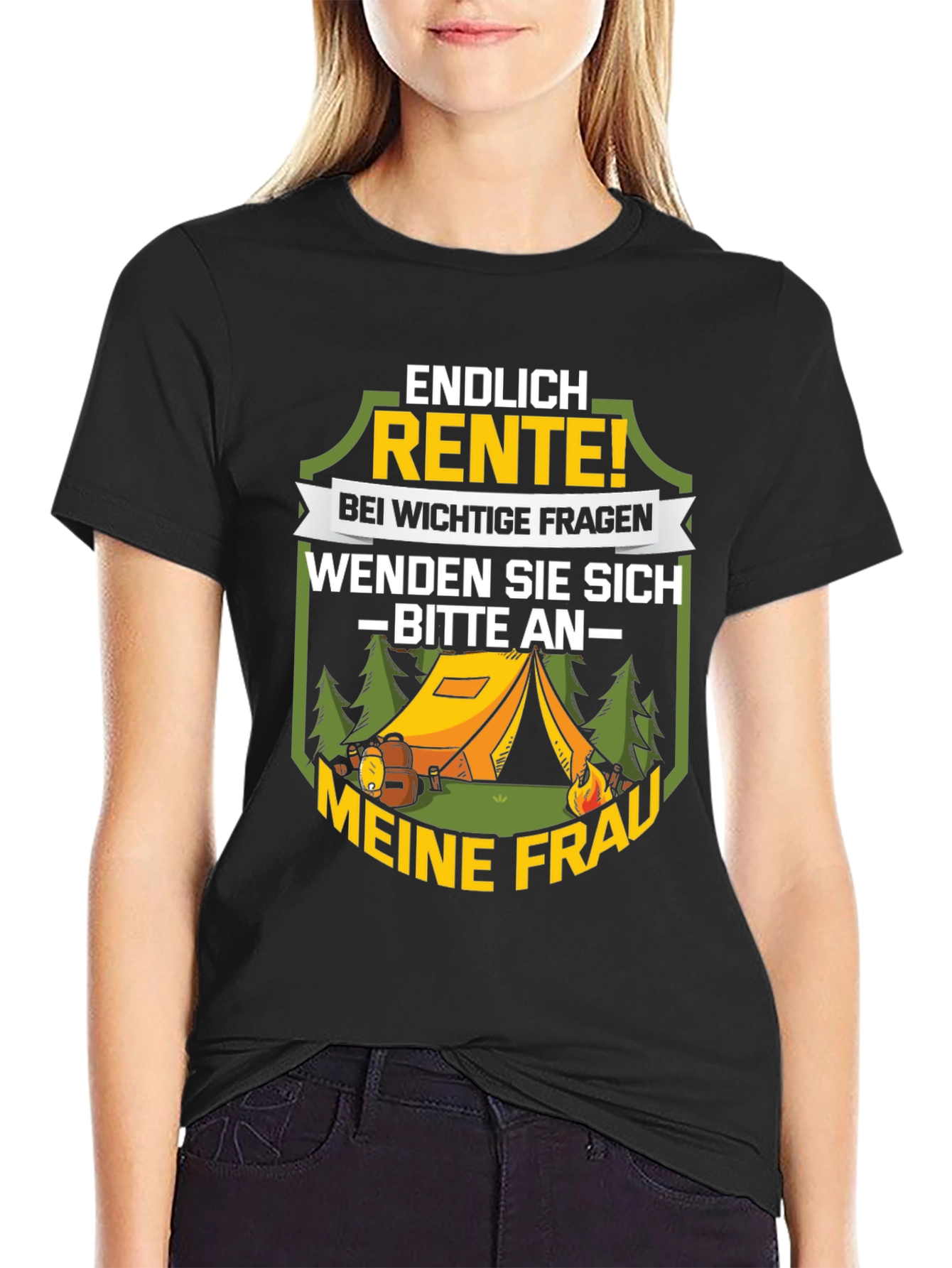 Black Funny Retirement Camping T-Shirt - "Ask My Wife!" view 2