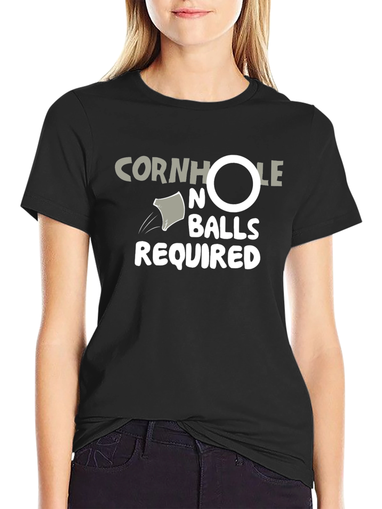 Black Cornhole No Balls Required Black T-Shirt view 2