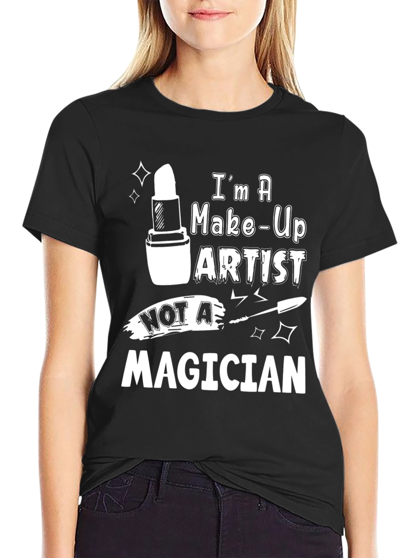 Black Makeup Artist T-Shirt - Not a Magician Funny Tee view 2