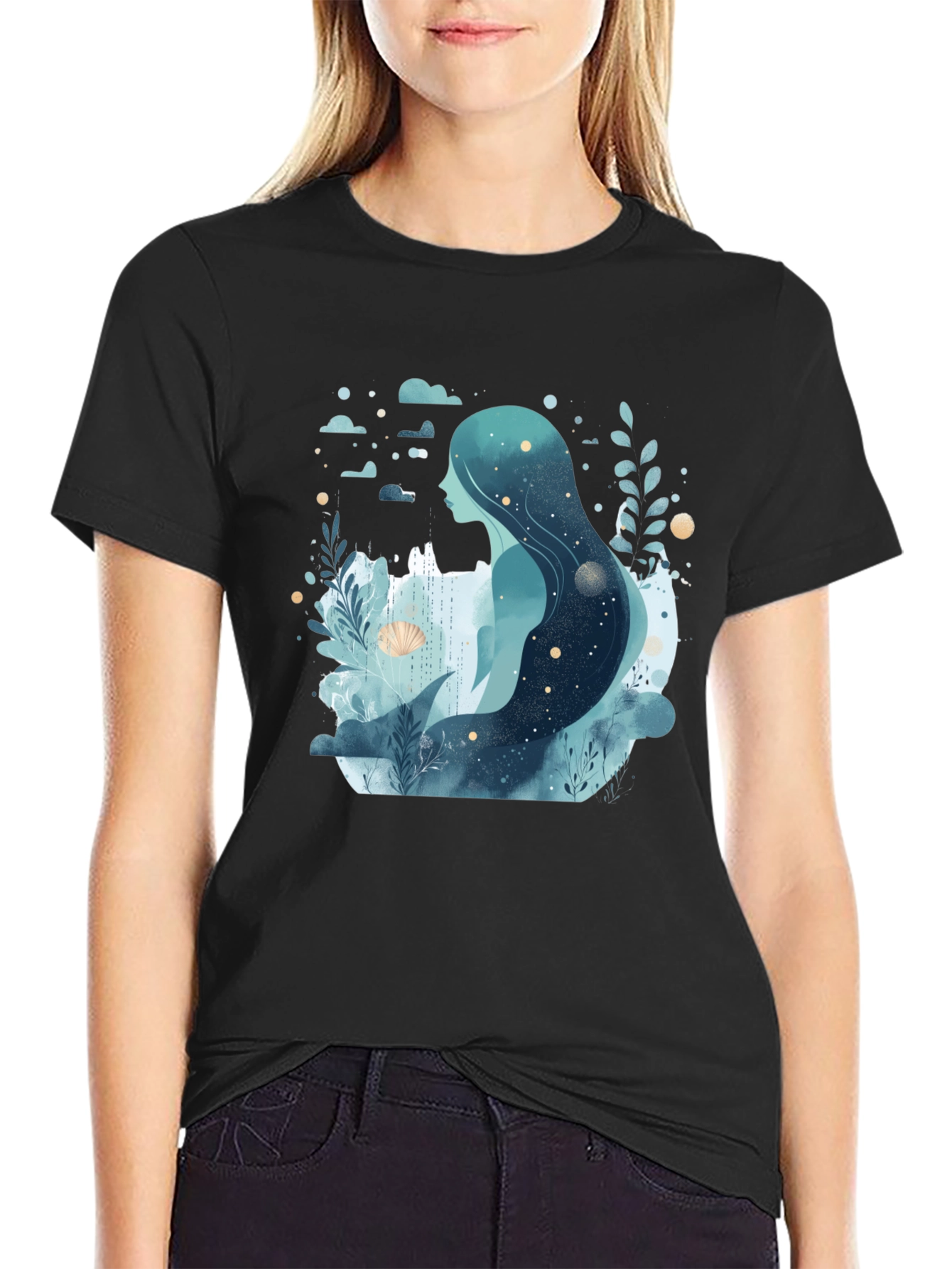 Black Celestial Mermaid Graphic Tee - Black view 2