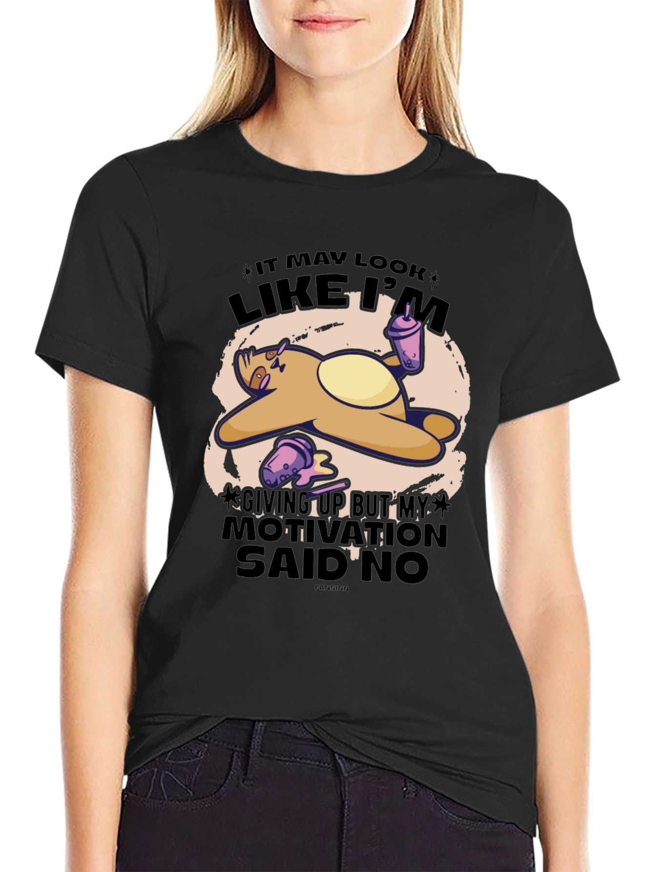 Black Funny Sloth Motivation T-Shirt view 2