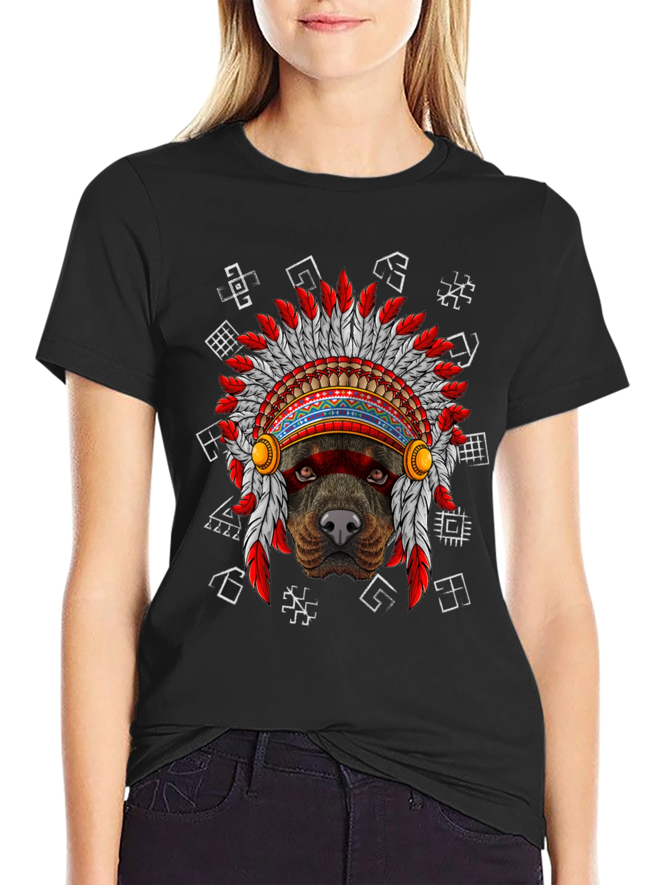 Black Dog in Headdress Graphic Tee - Novelty Dog Lover Shirt view 2