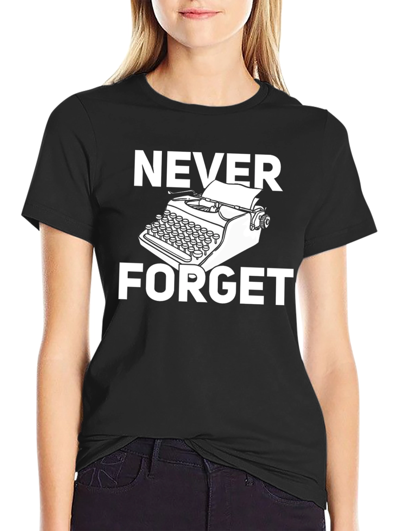 Black Never Forget Typewriter Graphic Tee - Retro Novelty Shirt view 2