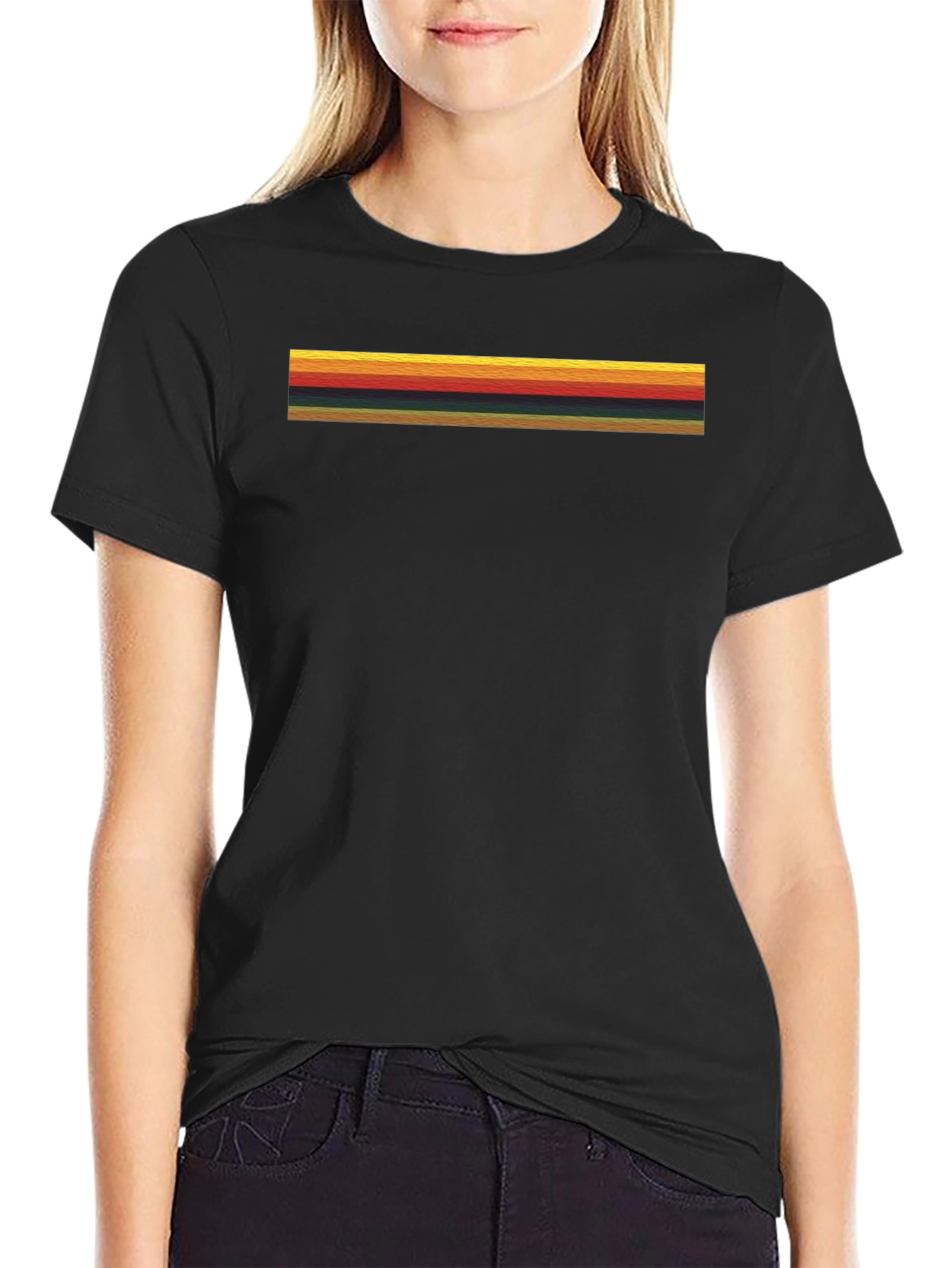 Black Retro Stripe T-Shirt - Vintage Style Black Tee view 2
