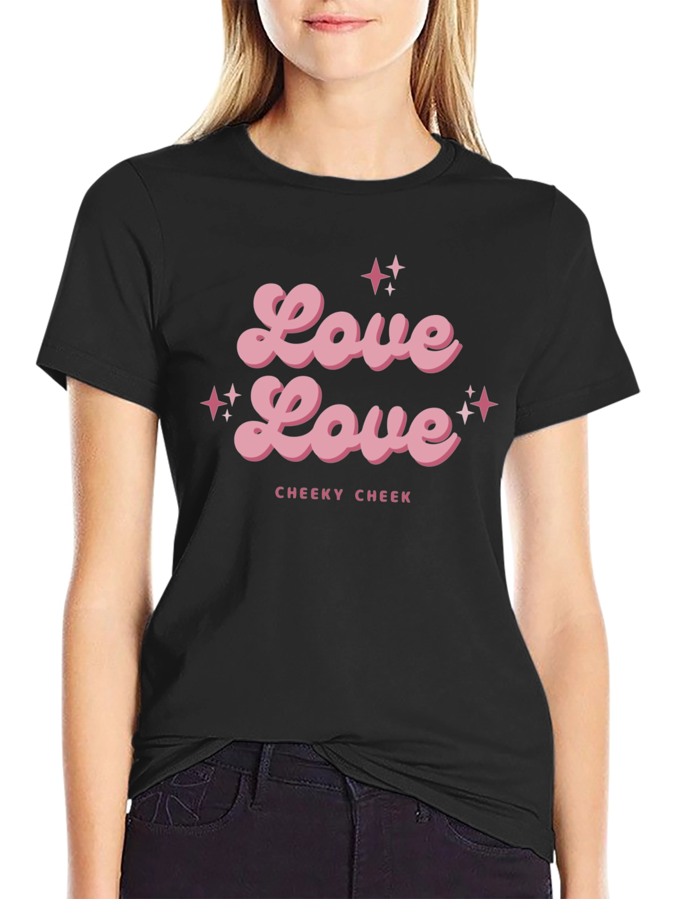 Black Love Love Graphic T-Shirt - Cheeky Cheek Design view 2