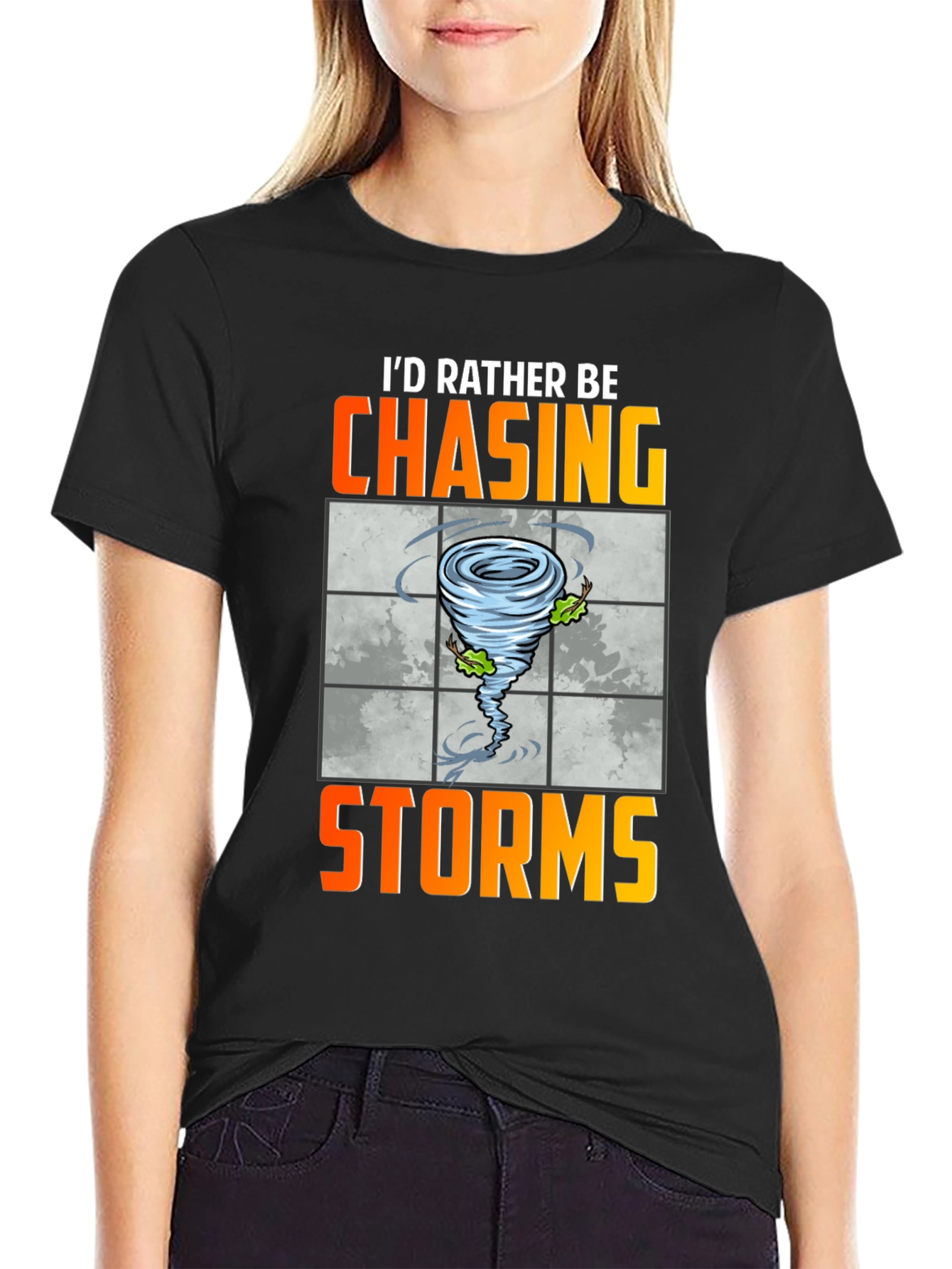 Black Chasing Storms Graphic Tee - Weather Enthusiast Shirt view 2