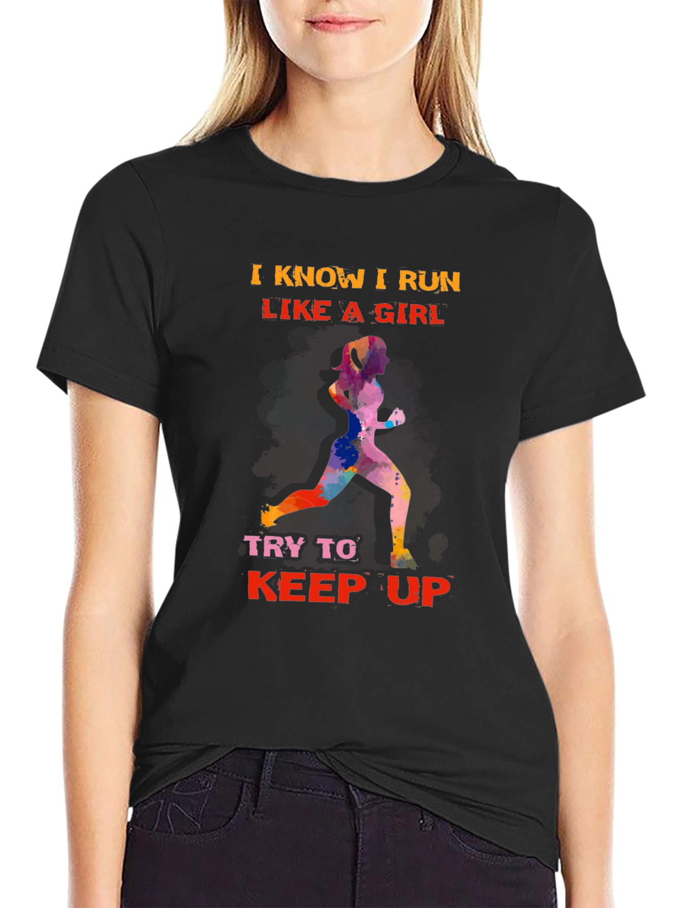 Black I Run Like a Girl T-Shirt view 2