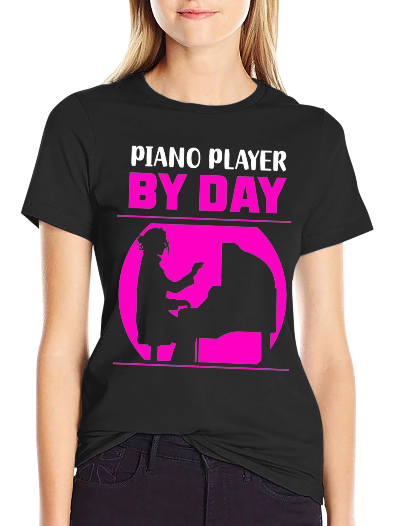 Black Piano Player By Day T-Shirt - Musician Gift view 2