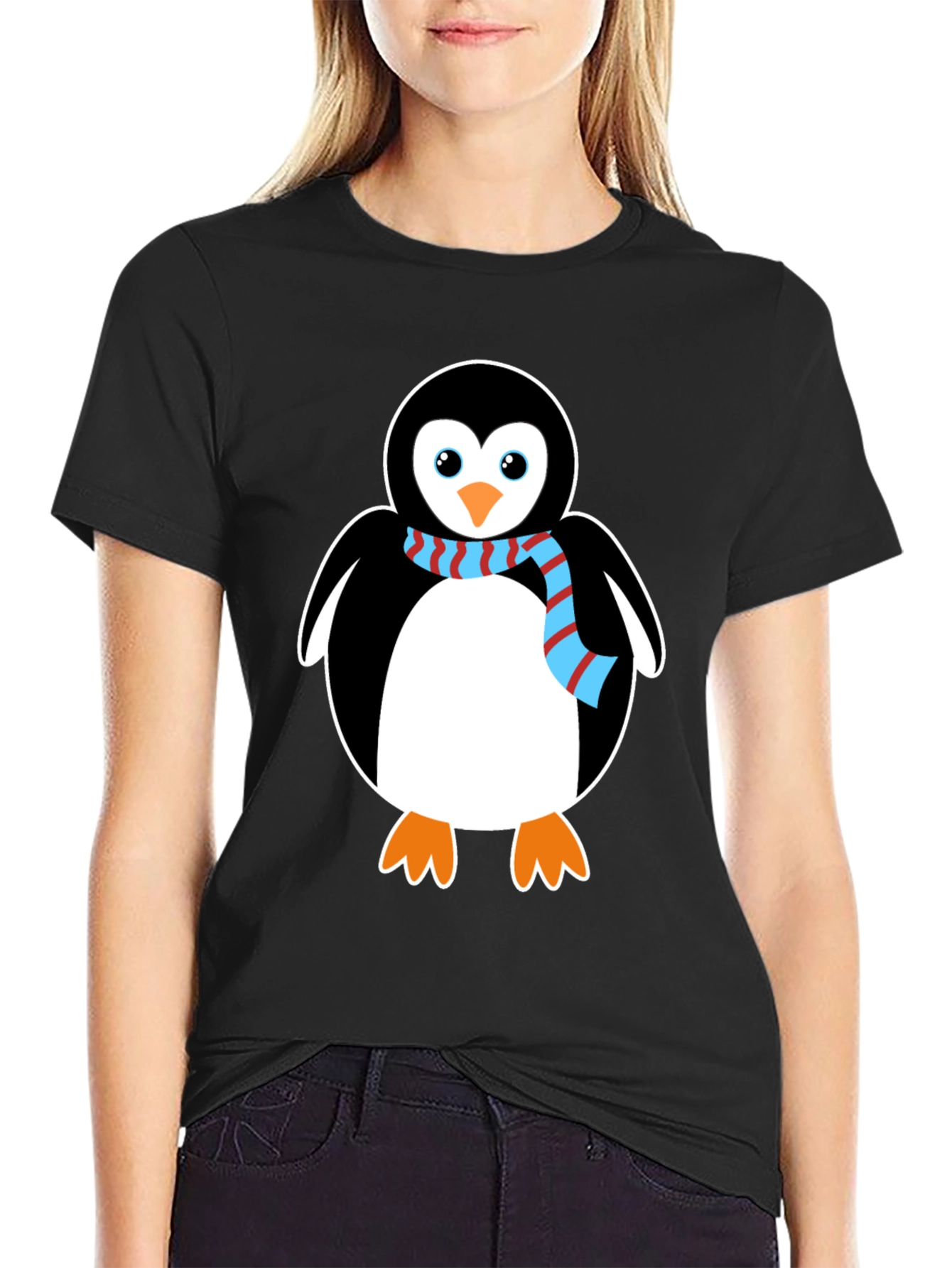 Black Penguin Graphic Tee - Cute Cartoon Animal Shirt view 2