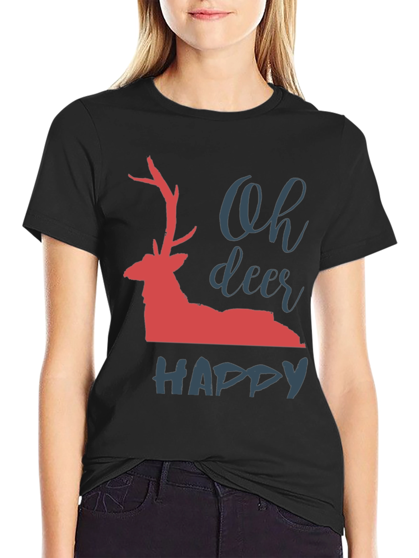 Black Oh Deer Happy T-Shirt view 2