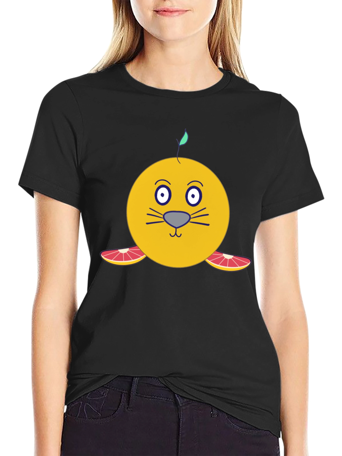 Black Citrus Seal Graphic T-Shirt - Unique Cartoon Design view 2