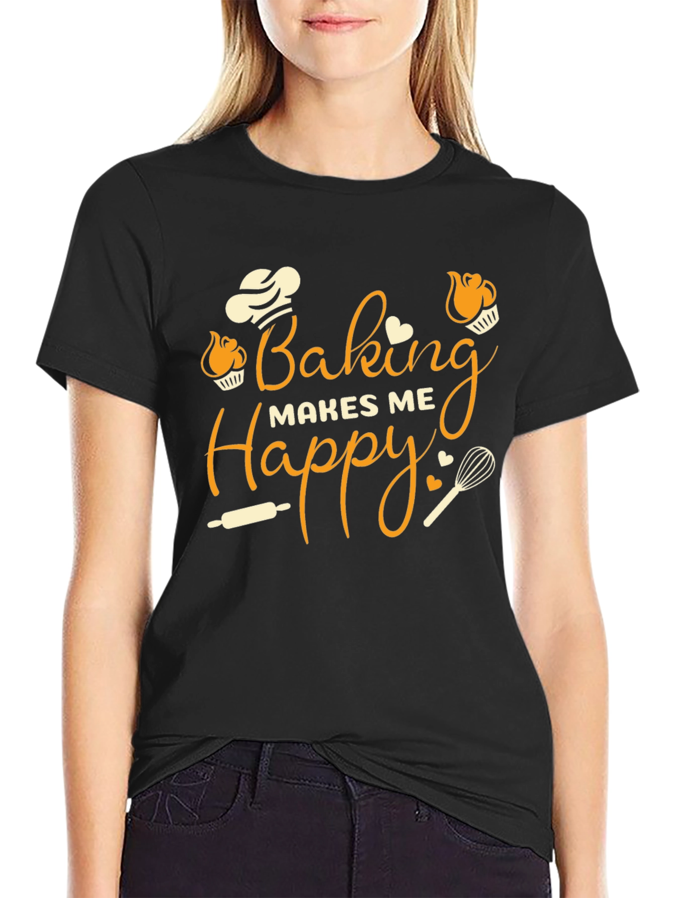 Black Baking Makes Me Happy Graphic T-Shirt view 2