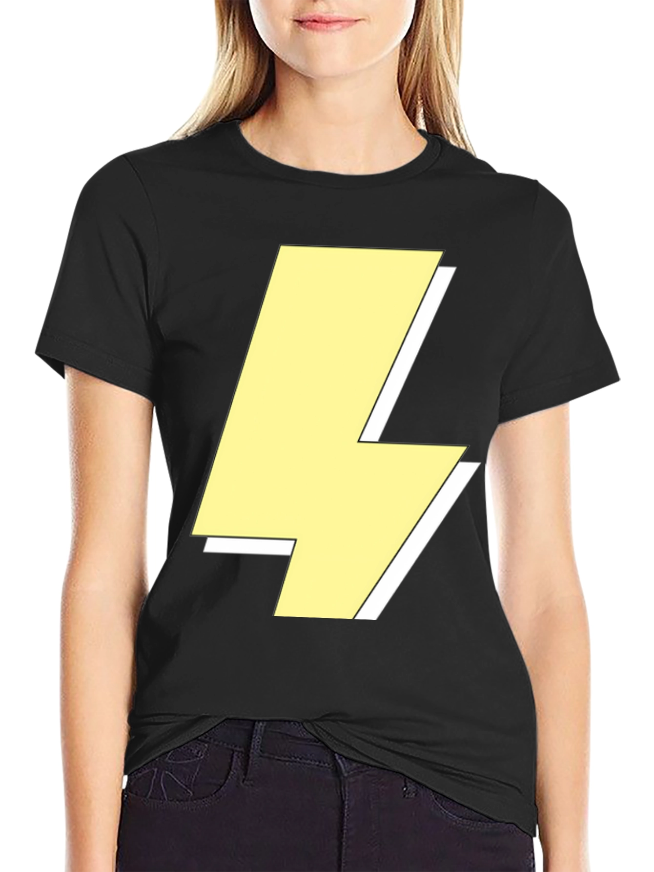 Black Lightning Bolt Graphic Tee - Black Crew Neck Shirt view 2