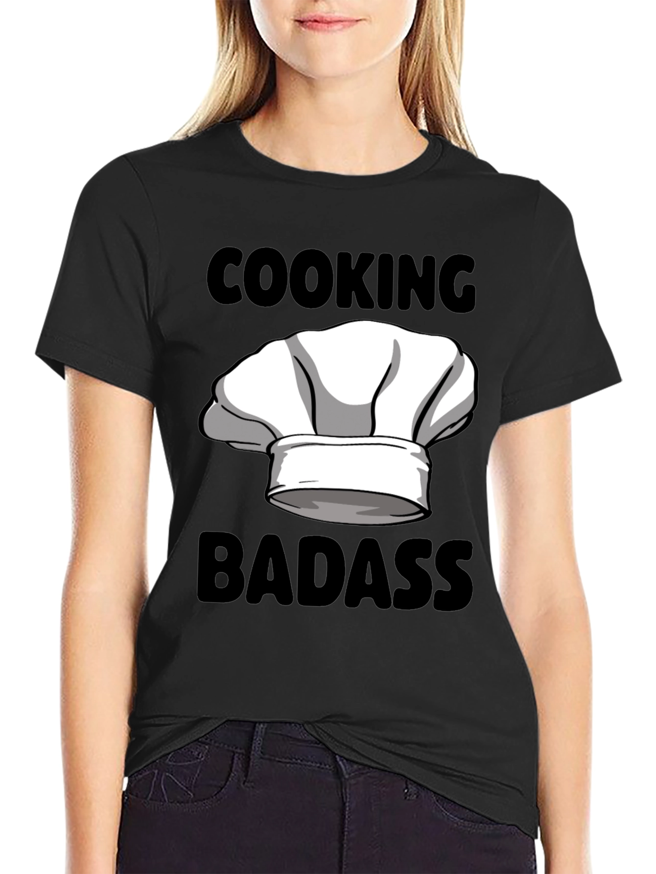 Black Cooking Badass Graphic Tee - Chef's Hat Humor view 2
