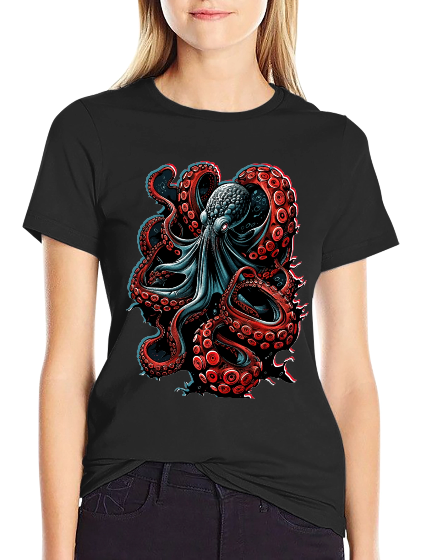 Black Octopus Graphic T-Shirt - Unique Design view 2