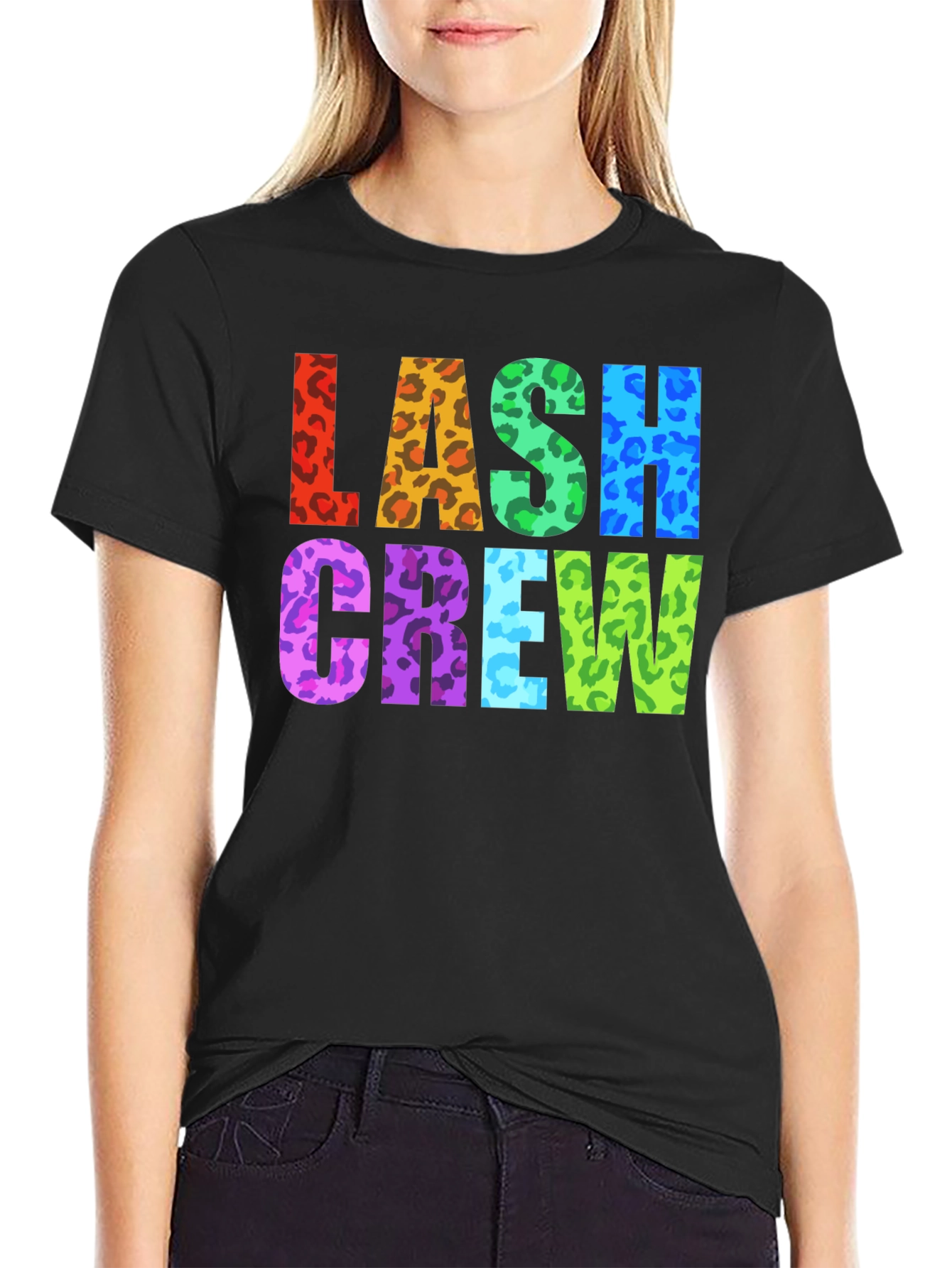 Black Lash Crew Colorful Leopard Print Graphic T-Shirt view 2