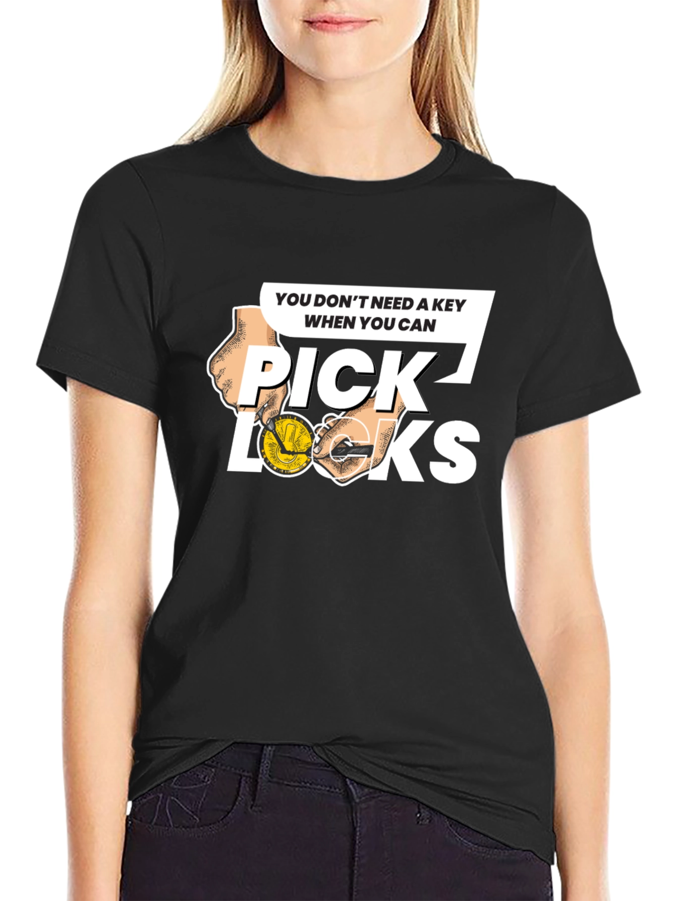 Black Pick Locks Graphic Tee - Locksmith Humor T-Shirt view 2