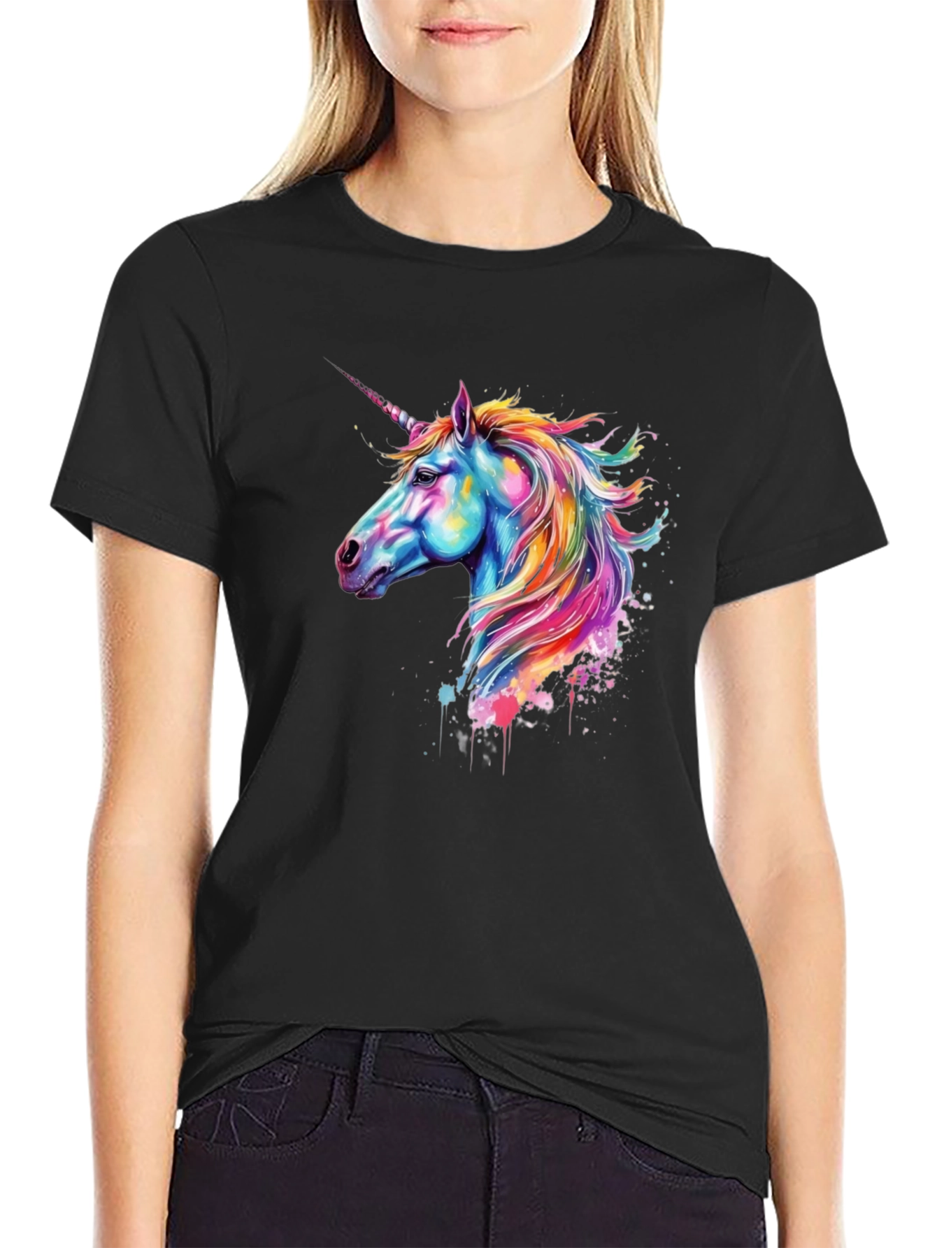 Black Unicorn Graphic Black T-Shirt view 2