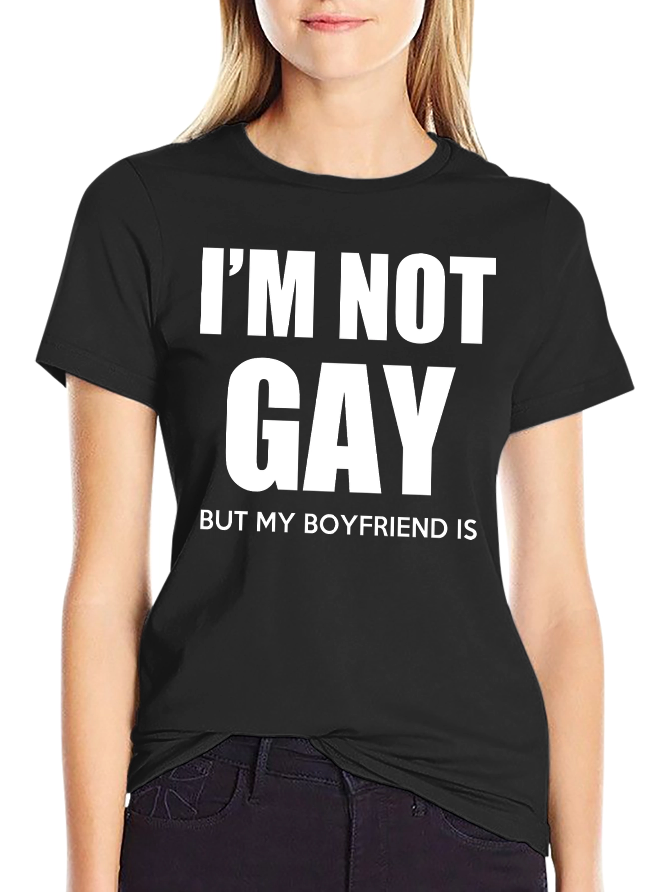 Black Funny I'm Not Gay But My Boyfriend Is T-Shirt view 2