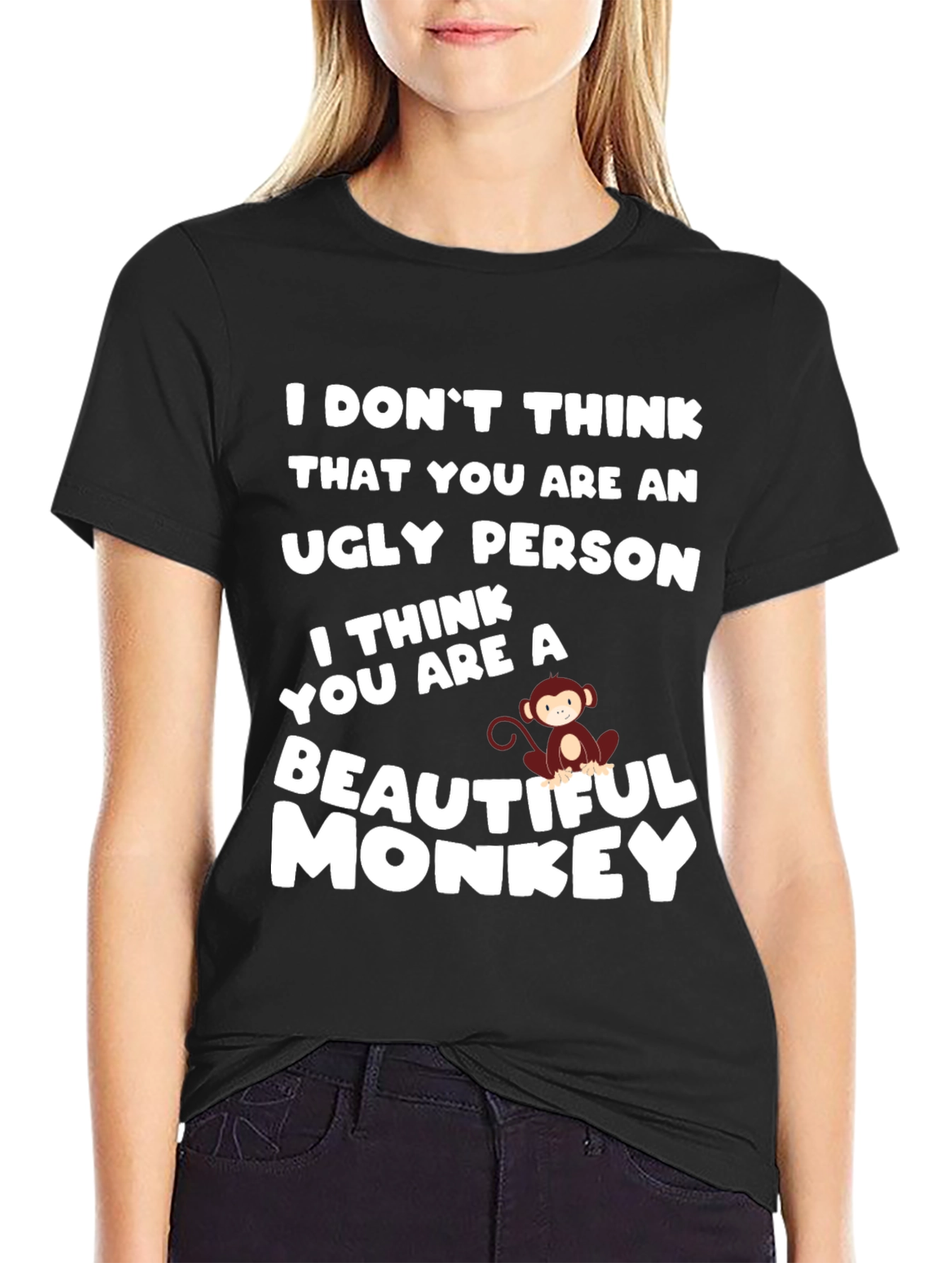 Black Funny Monkey T-Shirt - Beautiful Monkey Design view 2