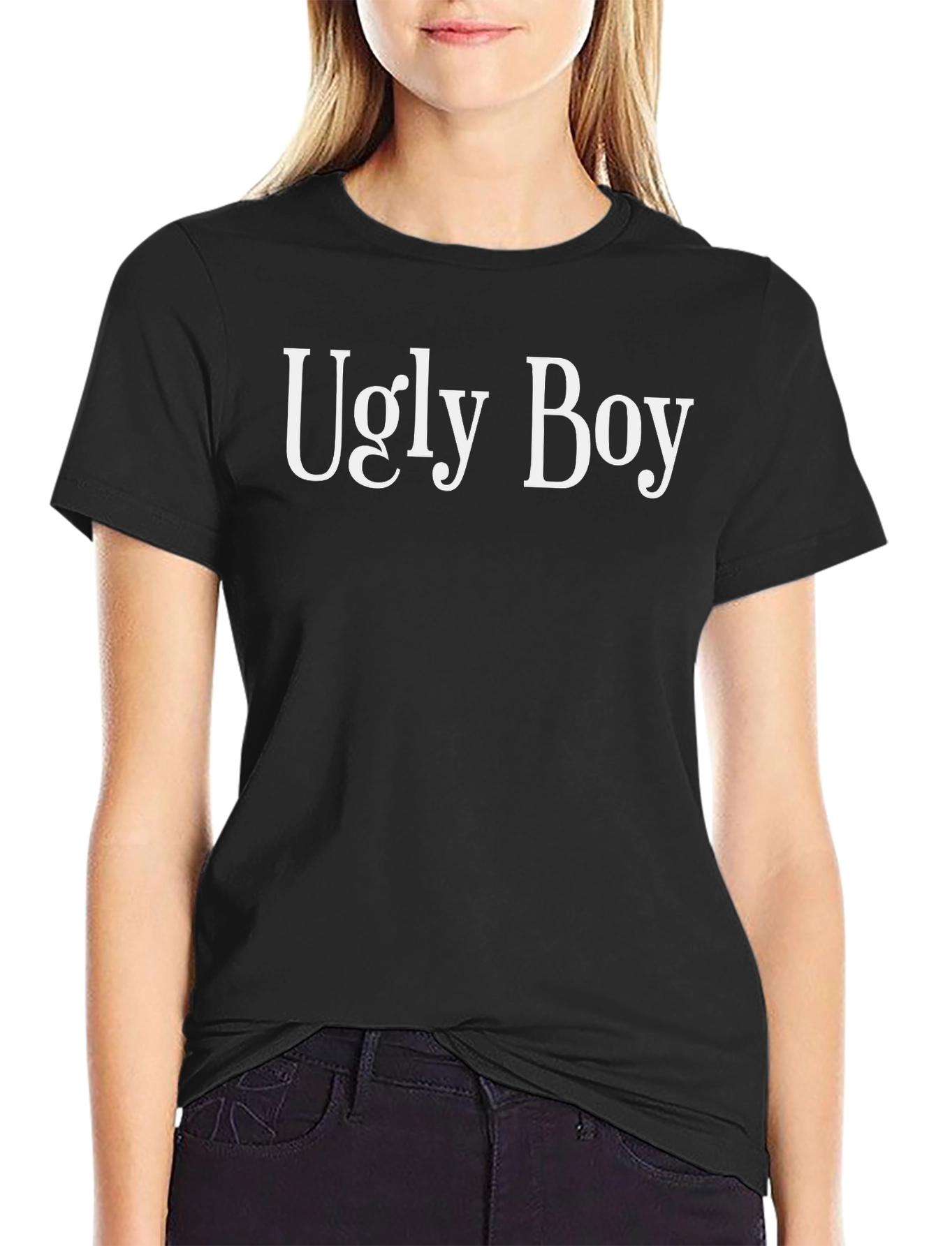 Black Ugly Boy Graphic Tee - Classic Crew Neck T-Shirt view 2