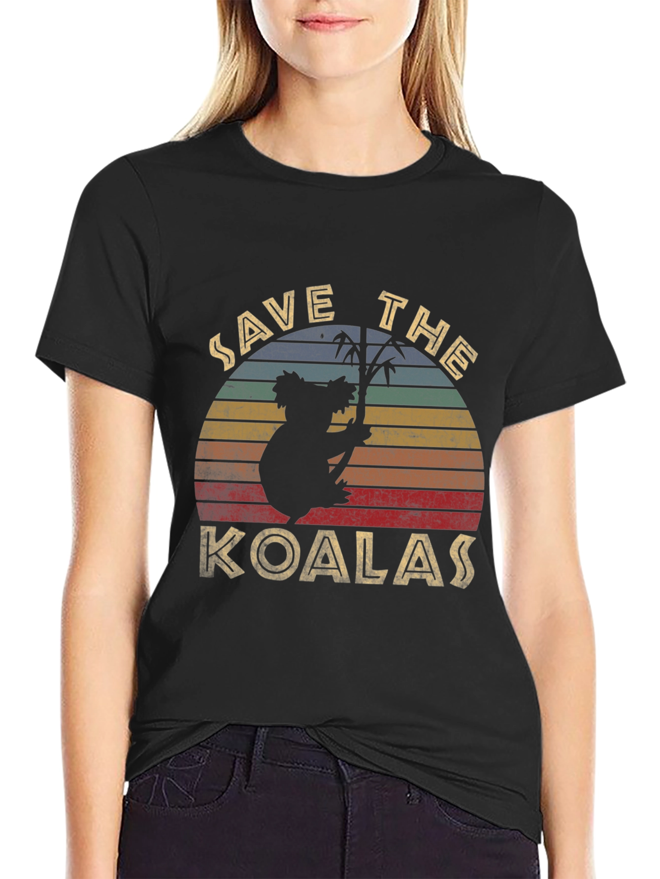 Black Save the Koalas Retro Style Graphic T-Shirt view 2