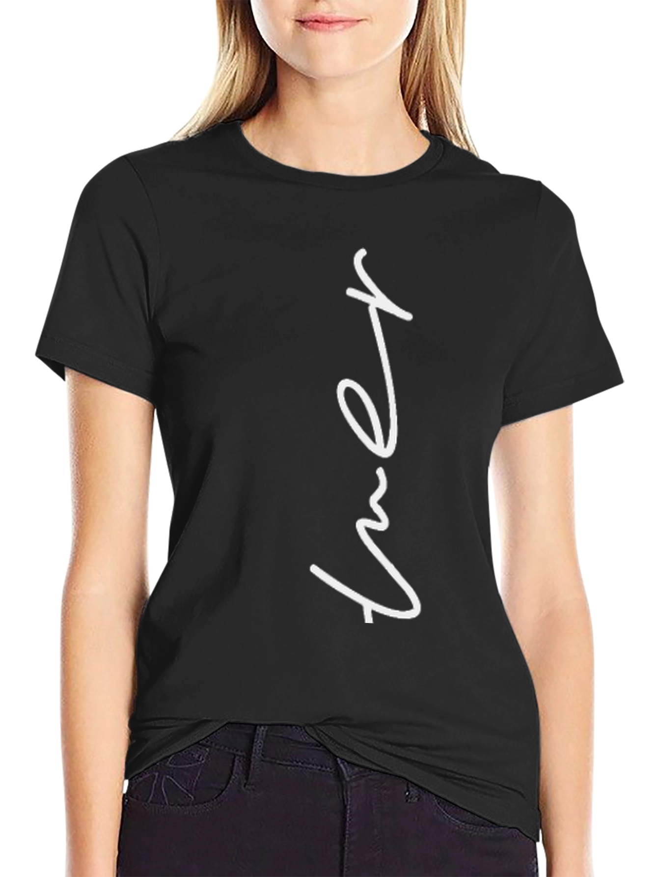 Black Men's Black T-Shirt with White 'Tuer' Graphic view 2